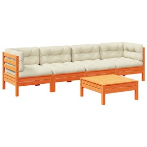 vidaXL Salon de jardin 5 Pièces avec coussins cire marron bois pin massif