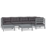 vidaXL Salon de jardin 7 Pièces avec coussins gris bois de pin massif