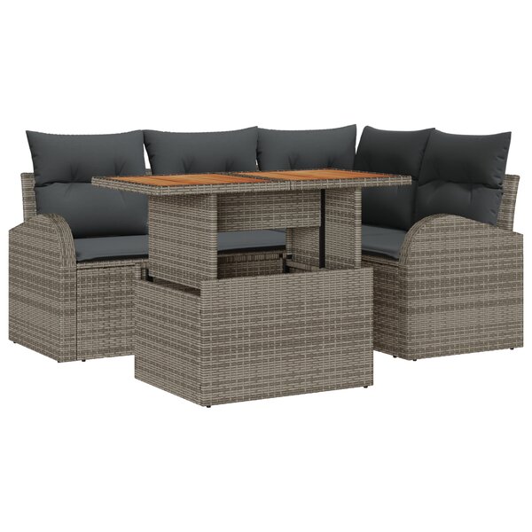 vidaXL Ensemble de Canapés de Jardin 5 Pièces avec Coussins en Rotin Poli Gris