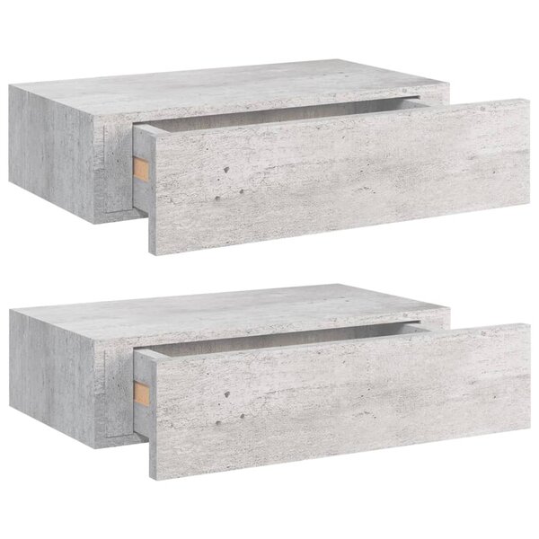 vidaXL Étagères à tiroir murales 2 Pièces Gris béton 40x23 5x10 cm MDF