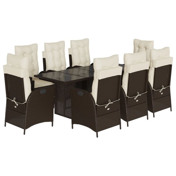 vidaXL Ensemble à manger de jardin et coussins 9 Pièces marron poly rotin