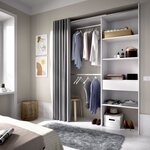 Dressing extensible avec rideau + 1 tiroir - Blanc - 160-113 x 50 x 205 cm - SUIT