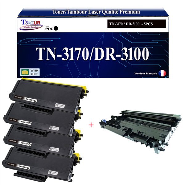 Kit Tambour + 4 Toners compatibles avec Brother TN3170  DR3100 pour Brother MFC-8460  MFC-8460N  MFC-8860DN  MFC-8870DW Noir
