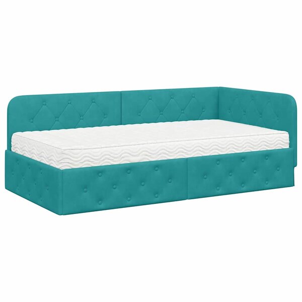 vidaXL Cadre de lit d'angle Turquoise 90 x 200 cm Velours