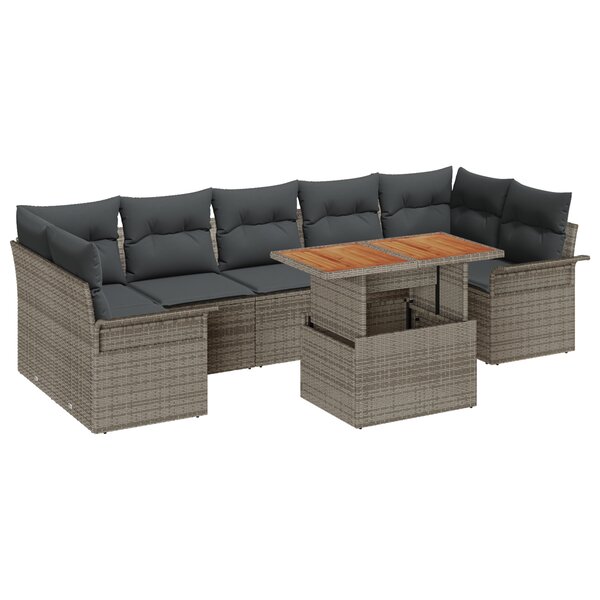vidaXL Ensemble de jardin en 8 pièces avec des coussins en poly rotin gris acacia