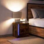 vidaXL Armoire de chevet et lumières LED chêne fumé bois d'ingénierie