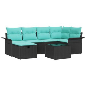 vidaXL Ensemble de canapé de jardin avec coussin 7 Pièces Noir Poly rotin