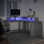 vidaXL Bureau et lumières LED sonoma gris 152x152x91cm bois ingénierie