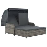 vidaXL Chaise longue à 2 places avec auvent Résine tressée Gris