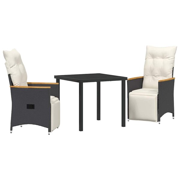 vidaXL Ensemble de salle à manger pour jardin 3 Pièces Noir Poly rotin