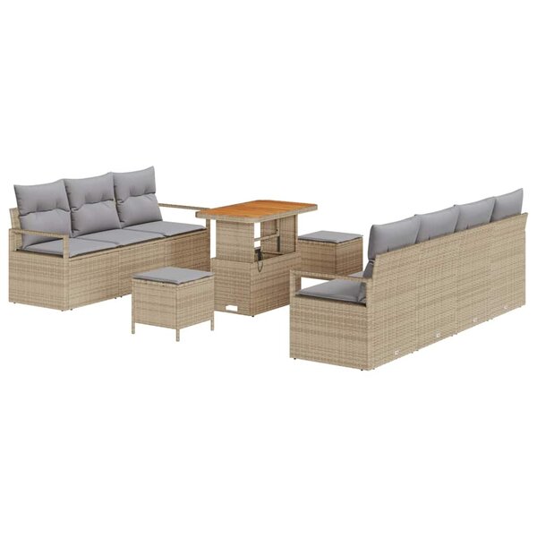vidaXL Ensemble de canapé de jardin 10 Pièces Beige Poly rotin