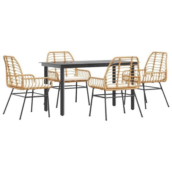 vidaXL Ensemble à manger jardin coussins 5Pièces marron poly rotin verre