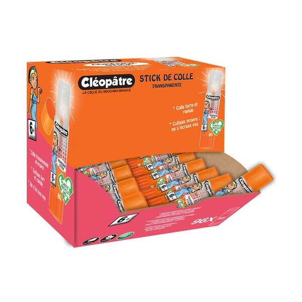 Boîte de 96 bâtons de colle TRANSPARENTE 'Cléostick' Adhésive en 8 gr CLEOPATRE