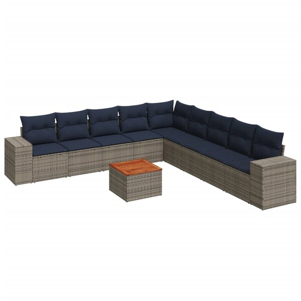 vidaXL Salon de jardin 10 Pièces avec coussins gris résine tressée
