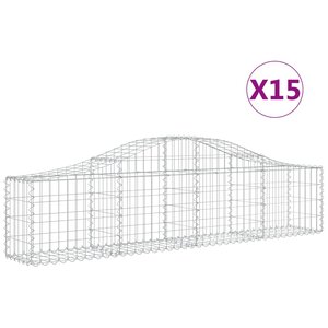vidaXL Paniers à gabions arqués 15 Pièces 200x30x40/60 cm Fer galvanisé