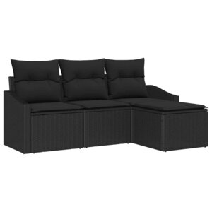 vidaXL Ensemble de Canapés avec coussin 4 Pièces Noir polyrotin