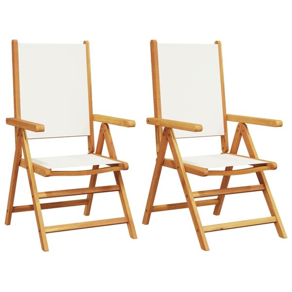 vidaXL Chaises de jardin lot de 2 blanc crème bois acacia massif tissu