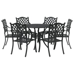Ensemble de repas de jardin en alu noir de 7 pièces vidaXL
