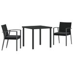 vidaXL Ensemble de salle à manger de jardin   3 pièces  avec coussins noirs en poly rotin.