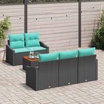 vidaXL Ensemble de canapé de jardin avec coussin 6 Pièces Noir Poly rotin