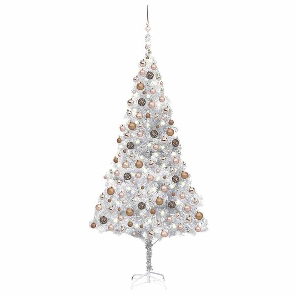 vidaXL Arbre de Noël artificiel pré-éclairé/boules argenté 240 cm PET