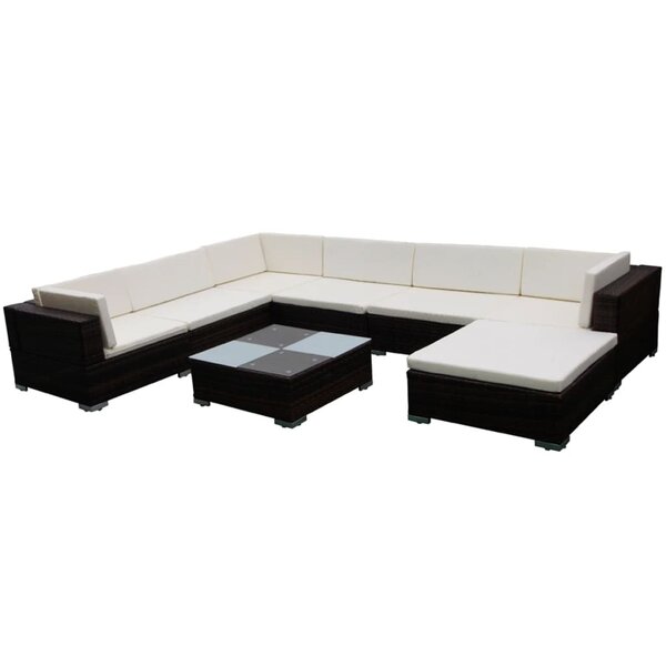 vidaXL Salon de jardin 8 Pièces avec coussins résine tressée marron