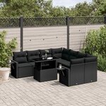 vidaXL Salon de jardin 9 Pièces avec coussins noir résine tressée