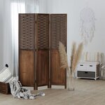 Paravent 3 pans en bois rotin marron