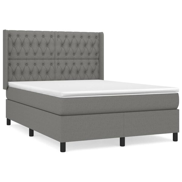 vidaXL Sommier à lattes de lit avec matelas Gris foncé 140x190cm Tissu