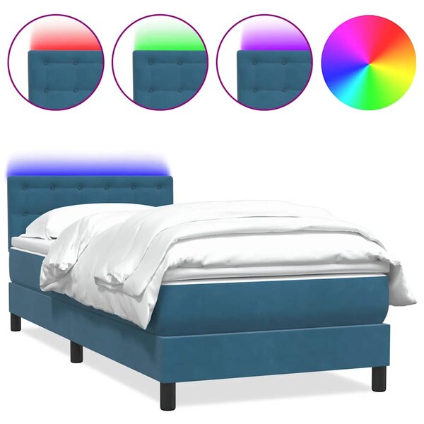 vidaXL Sommier à lattes de lit et matelas et LED bleu foncé 80x220 cm velours