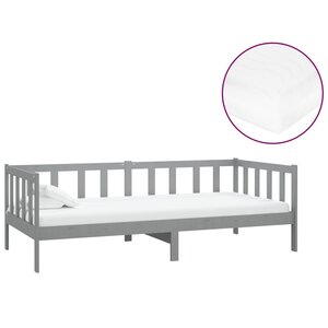 vidaXL Lit de repos avec matelas 90x200 cm Gris Bois de pin massif
