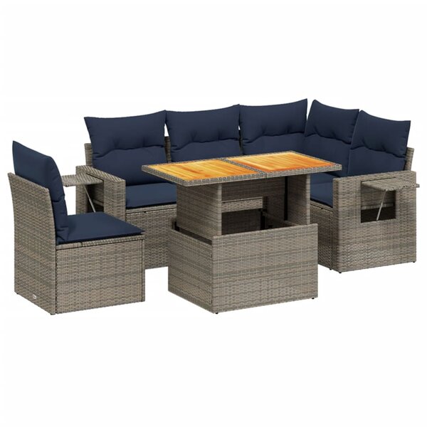 vidaXL Salon de jardin 6 Pièces avec coussins gris résine tressée