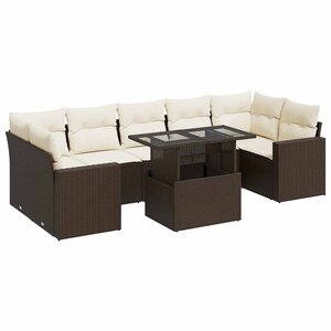vidaXL Salon de jardin 8 Pièces avec coussins marron résine tressée