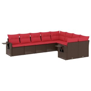 vidaXL Salon de jardin avec coussins 9 Pièces marron résine tressée