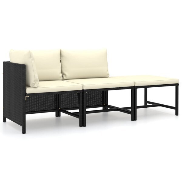 vidaXL Salon de jardin 3 Pièces avec coussins Résine tressée Noir