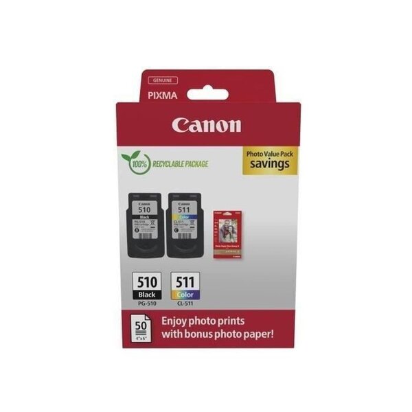 Pack de 2 cartouches d'encre 2970B017 Noir et couleurs Marque Canon + 50 Papier photo (2970B017)