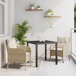 vidaXL Set de salle à manger de jardin 3 pièces avec coussins beiges en poly rattan