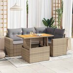 vidaXL Salon de jardin avec coussins 5 Pièces beige résine tressée