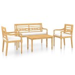 vidaXL Salon de jardin 4 Pièces avec coussins Bois de teck solide