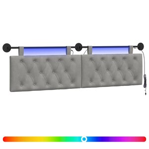 vidaXL Tête de lit suspendue Gris clair Velours