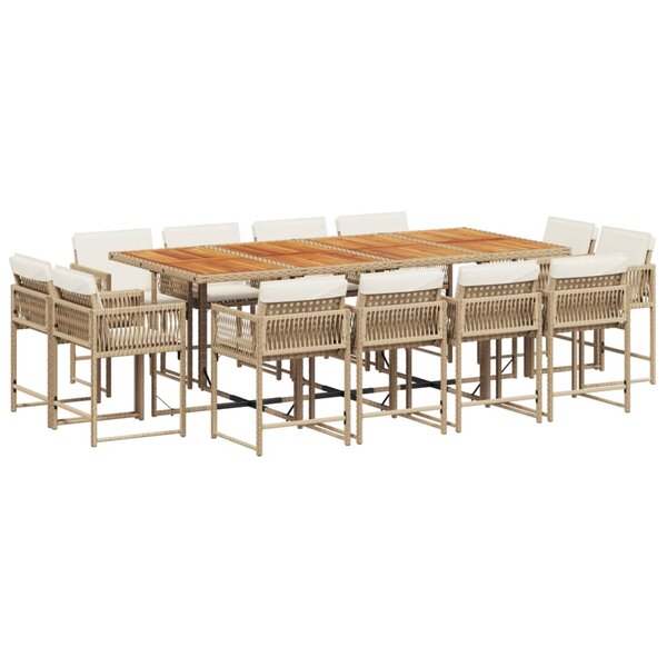 vidaXL Ensemble à manger de jardin et coussins 13 Pièces beige