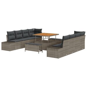 vidaXL Canapé de jardin 11 pièces avec coussins gris en rotin synthétique acacia