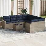 vidaXL Salon de jardin 9 Pièces avec coussins gris résine tressée
