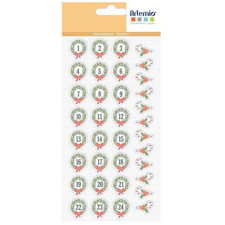 36 stickers ronds calendrier de l'Avent - couronnes