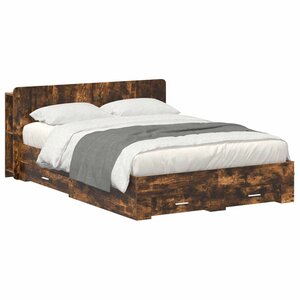 vidaXL Cadre de lit avec rangement Chêne fumé 150 x 200 cm