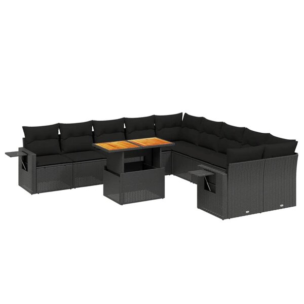 vidaXL Salon de jardin 11 Pièces avec coussins noir résine tressée