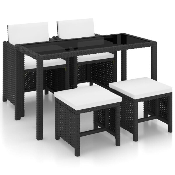 vidaXL Ensemble à manger d'extérieur 5 Pièces coussin Résine tressée Noir