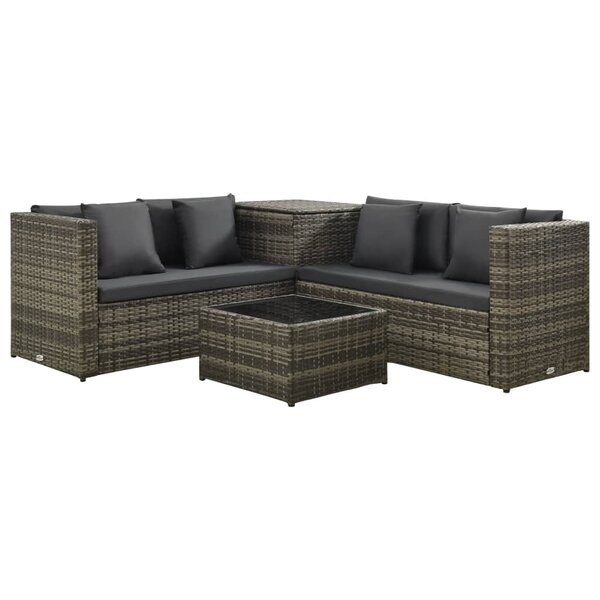 vidaXL Salon de jardin 4 Pièces avec coussins résine tressée gris