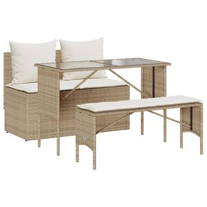 vidaXL Ensemble à manger de jardin et coussins 3 Pièces Beige poly rotin