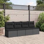 vidaXL Canapé de jardin avec coussins 4 places en polyrotin noir